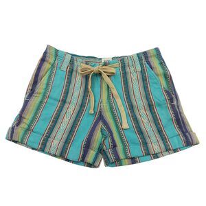 Dylan Shorts Womens 2 Green Cuffed Stripes Cotton Hippie Bohemian Travel Casual